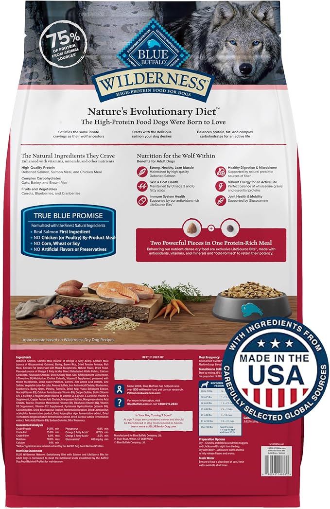 Blue Buffalo Wilderness Adult High-Protein Dry Dog Food Natural Salmon WITH WHOLESOME GRAINS - PAWPICO