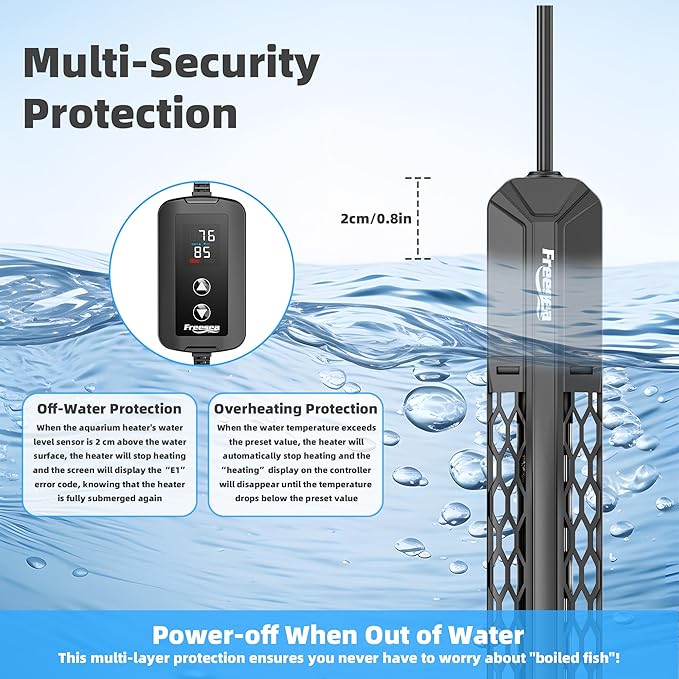 FREESEA Aquarium Heater for Fish Tank: 100W/200W/300W/500W Submersible Fish Tank Heater with Over-Temperature and Off-Water Protection for 40-75 Gallon Saltwater and Freshwater FREESEA