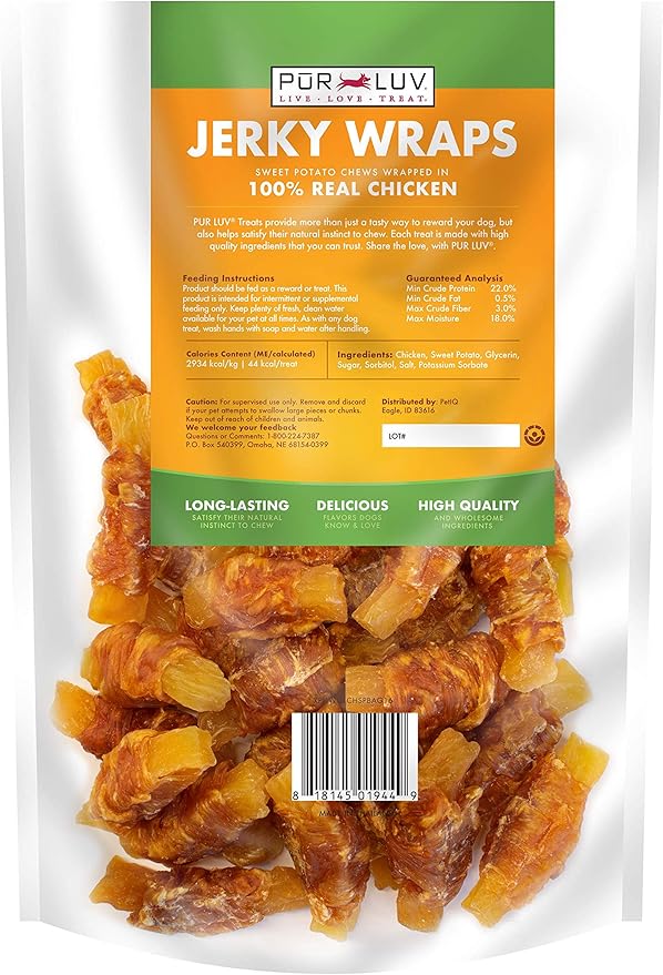 Dog Treats, Chicken & Sweet Potato Jerky Wraps, Made with Real Chicken, 16 Ounces, Rawhide Free, Healthy, Easily Digestible, Long Lasting, High Protein Dog Treat, Satisfies Dog's Urge to Chew - PAWPICO