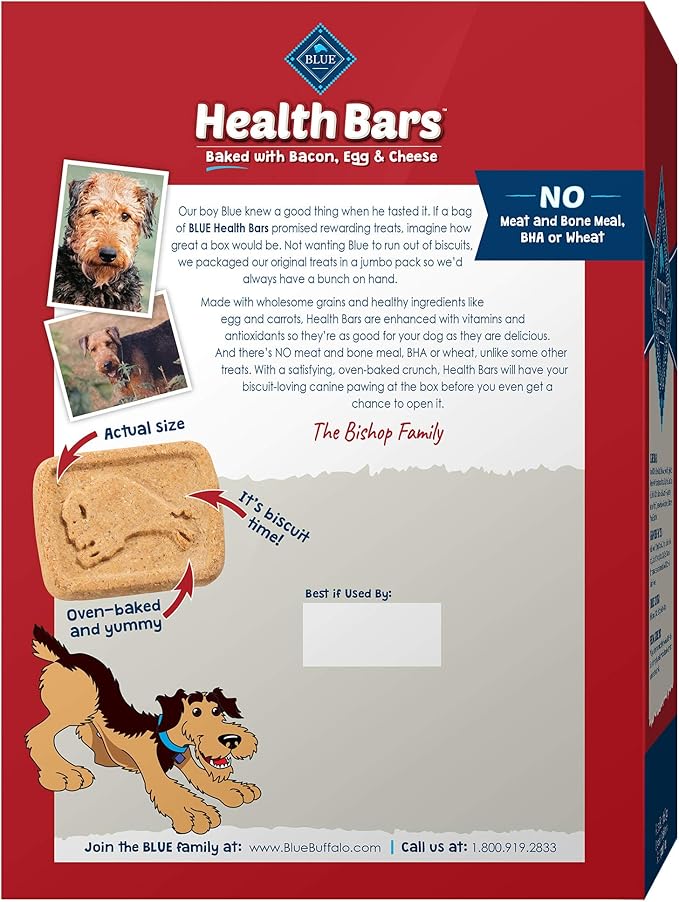 Blue Buffalo Health Bars Natural Crunchy Dog Treats Biscuits Bacon, Egg & Cheese 48-oz box - PAWPICO