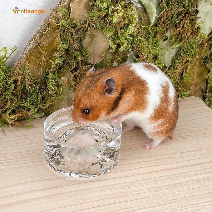 Niteangel Hamster Feeding & Water Bowls- Mount Fuji Series Glass Drinking Bowls for Dwarf Syrian Hamsters Gerbils Mice Rats or Other Similar-Sized Small Pets Niteangel