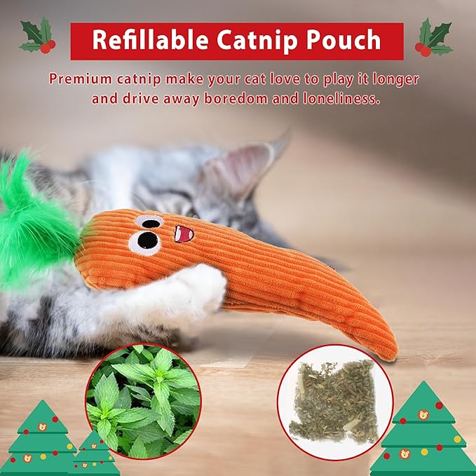 Gigwi Cat Toys Flapping Carrot with Catnip, Moving Activated Cat Kicker and Chew Toy, Automatic Motion Kitten Toys, Flappy Wiggle for Cat Exercise, Interactive Cat Toys with USB Rechargeable - PAWPICO