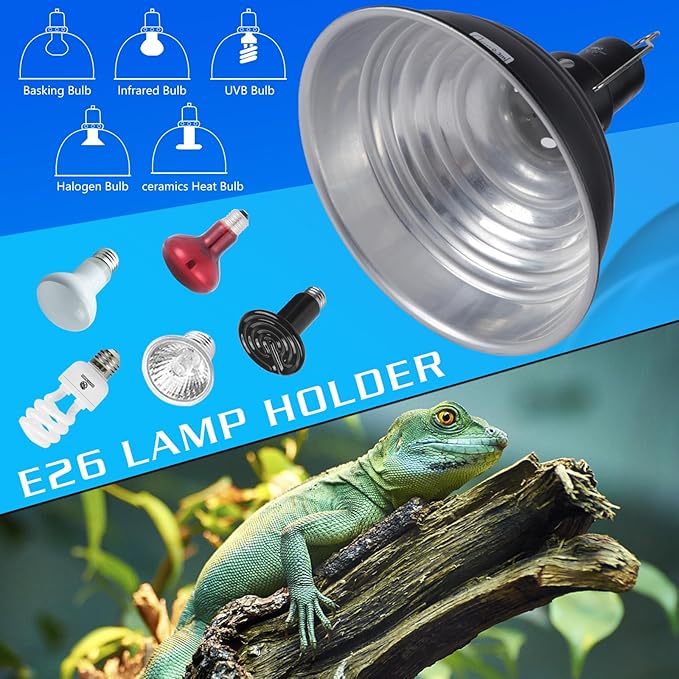 8.5 Inch Reptile Light Fixture Dome Heat Lamp Fixture UVB Heat Basking Lamp Fixture for Amphibian Reptile Terrariums,E26 Base REPTIHOME