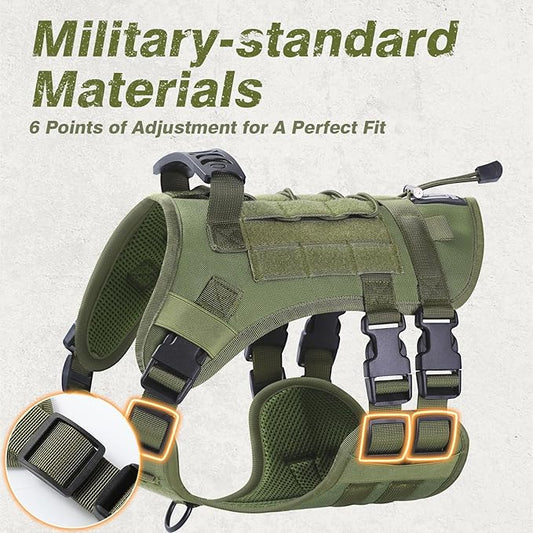 No Pull Tactical Dog Harness for Medium Dogs, Escape Proof Molle Dog Vest Harness and Leash Set, Adjustable Military Service Dog Harness with Handle for Medium Large Dogs(Black,Medium) - PAWPICO