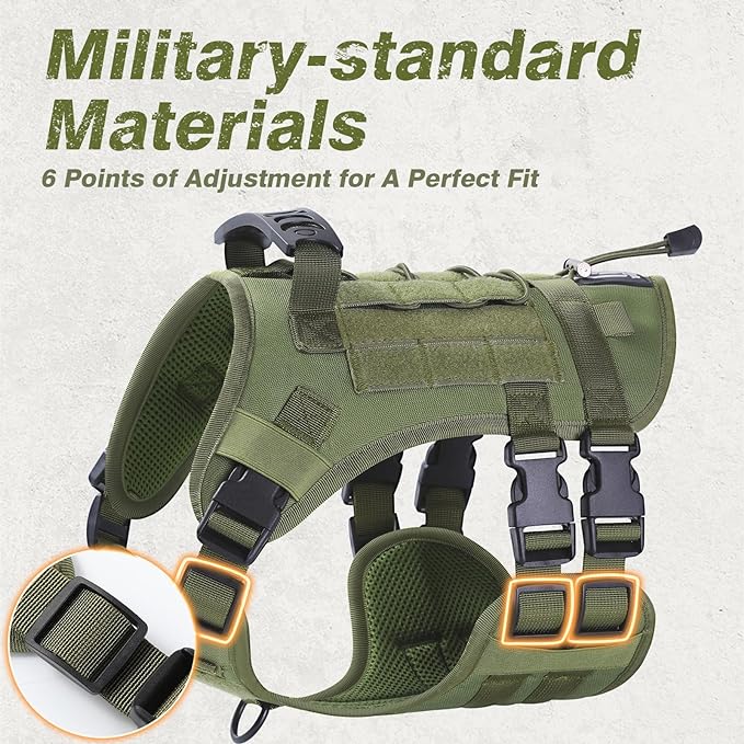No Pull Tactical Dog Harness for Small Dogs, Escape Proof Molle Dog Vest Harness and Leash Set, Adjustable Military Service Dog Harness with Handle for Medium Large Dogs (Green, Small) Yungaspy