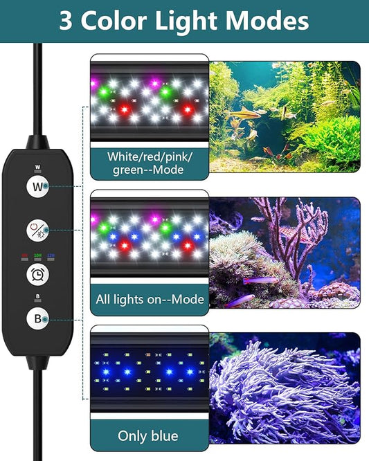 Led Aquarium Light for Plants-Full Spectrum Fish Tank Light with Timer Auto On/Off, 36-42 Inch, Adjustable Brightness, White Blue Red Green Pink LEDs with Extendable Brackets for Freshwater SEAOURA