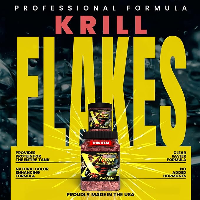 Xtreme Krill Flakes - Premium Max Protein Freshwater Fish Food with 100% Krill and Shrimp, & Vitamins for Optimal Immune and Digestive Health, Boosts Color & Energy – USA Farm Grown (3.5oz) XtremeAquaticFoods