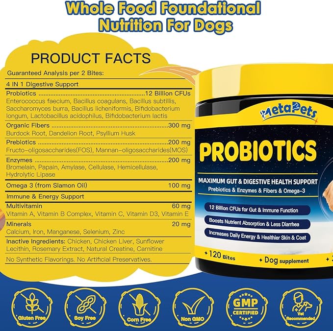 Probiotics for Dogs - Dog Probiotics for Digestive Health, Prebiotics, Enzymes, Fiber, and Omega-3 with Vitamins to Promote Intestinal Health, Support Immunity, Allergies & Itchy Skin, 120 Bites PAWPICO