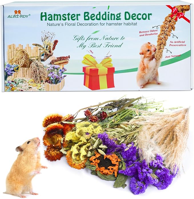 Natural Hamster Bedding, Hamster Herbs Flowers for Hamster Cage Enclosure Habitat Decor Hamster Sprays for Dwarf Syrian Guinea Hamsters Gerbil Degus or Other Small Animals (Floral Fragrance Version) ALWZ-RDY