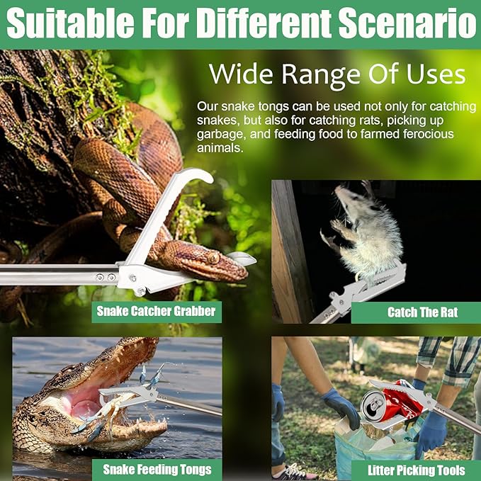 69" Snake Grabber Tool Heavy Duty, Professional Snake Catcher Tongs Rattlesnake Reptile Grabber Extend Long Keep Safe Spacing Stainless Steel Sponge Wrapped Handle Wide Jaw (Black) PAWPICO