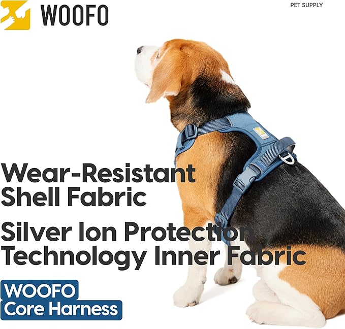 Core Dog Harness with Handle and Pocket, Sliver ion Inner Fabric, Wear-Resistant Shell Fabric, Reflective and Soft Padded (Shadow Black, Size Extra Large) WOOFO