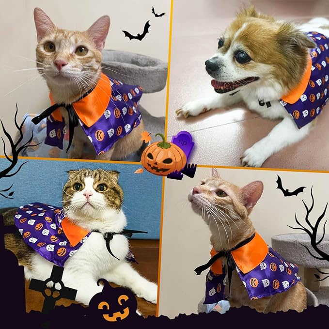 PETLESO Halloween Pets Costume for Cats, Small Dogs, Rabbits Cat Cape Cosplay Party Dog Cloak Costume Cat Halloween Costumes - PAWPICO