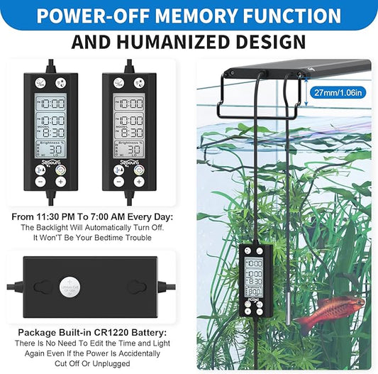 24/7 Auto On/Off Aquarium Light, Programmable Led Aquarium Light with Thermometer, Fish Tank Light with Full Spectrum+7 Single Color, WRBG DIY Color, for 24-30 Inch Planted Tank, 26W SEAOURA