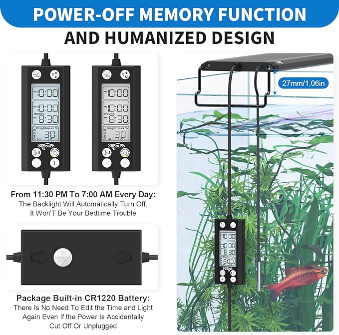 24/7 Auto On/Off Aquarium Light, Programmable Led Aquarium Light with Thermometer, Fish Tank Light with Full Spectrum+7 Single Color, WRBG DIY Color, for 48-54 Inch Planted Tank, 48W SEAOURA