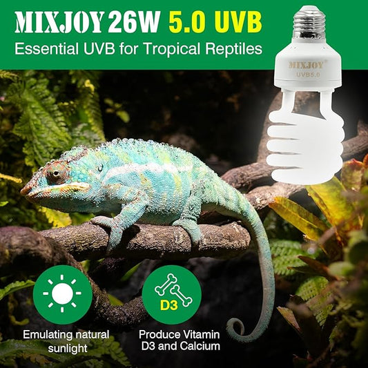 MIXJOY UVB Bulbs for Reptiles 5.0, 26W Tropical UVA UVB Light, Compact Fluorescent UVB Lamp for Reptiles, UVB Light for Chameleons,Turtles and Other Lizards MIXJOY