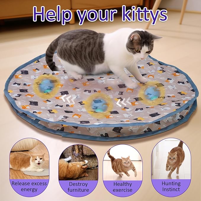 Interactive Cat Toys Ball Fast Rolling in Pouch, Motion Activate Chirping Cat Toy Hide and Seek Mouse Catching Game (Blue) - PAWPICO