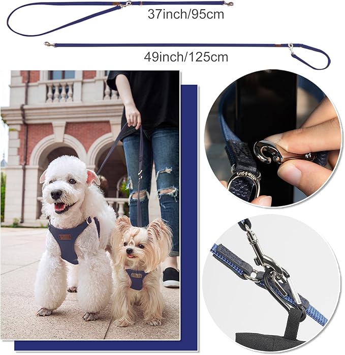 Puppytie No Pull Dog Harness with Multifunction Dog Leash,Soft Adjustable No Choke Escape Proof Pet Harness Vest for Medium Dogs,Plaid Blue,M Puppytie