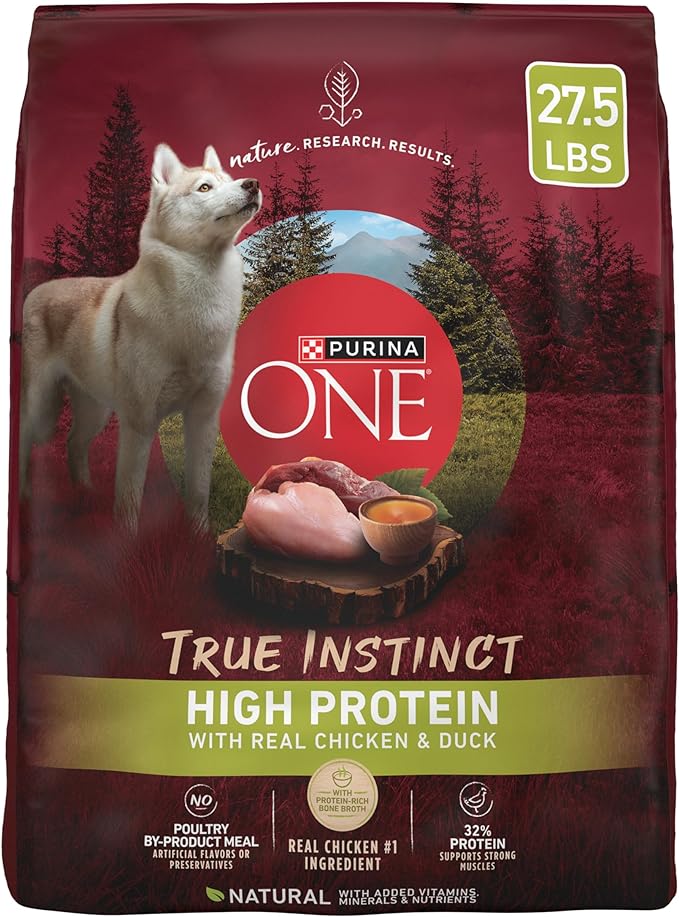 Purina ONE True Instinct High Protein Dry Dog Food Formula with Real Chicken and Duck Natural with Added Vitamins and Minerals Dog Food - 27.5 lb. Bag - PAWPICO