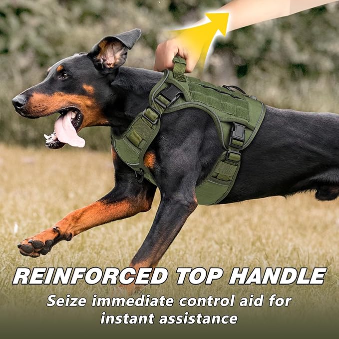 WINGOIN Tactical Dog Harness for Large Dogs, Heavy Duty No Pull Dog Harness with Handle, Adjustable Reflective Military K9 German Shepherd Big Size Dog Vest for Training, Walking, Hiking, Green (L) - PAWPICO