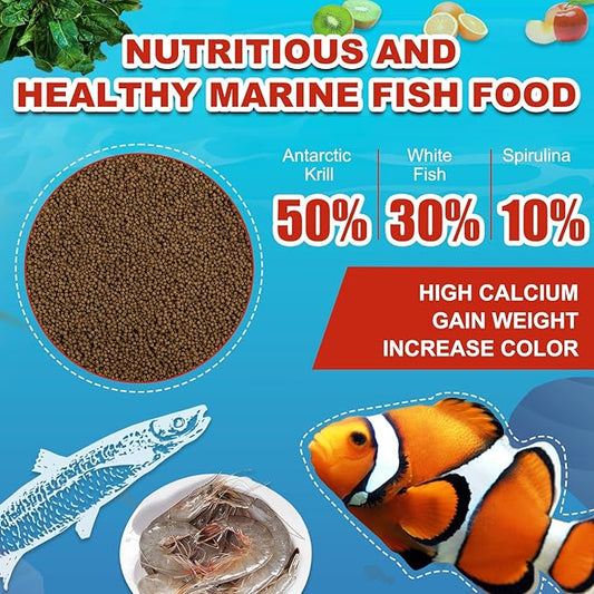 Marine Fish Food - Natural High Protein Saltwater Fish Food Color Enhancement for Clownfish Reef Fish Butterfly Fish Sea Goldfish Acanthurfish Other Small Sea Fish yizeril