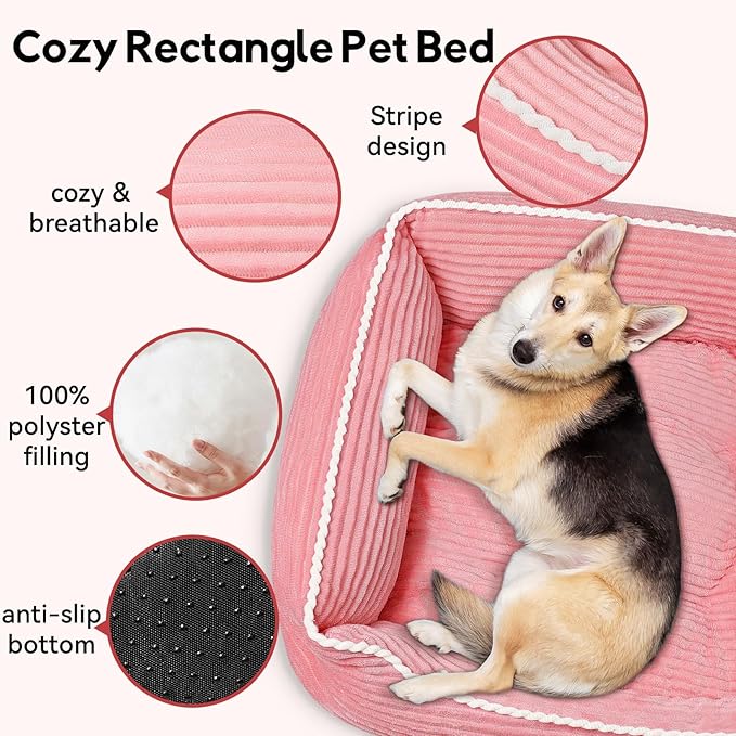 Rectangle Dog Bed for Large Medium Pets Indoor Outdoor With Removable Mat,Machine Washable Sleeping Sofa Non-Slip Bottom Breathable Soft Puppy Bed Durable Orthopedic Calming Pet Cuddler (Medium, Pink) - PAWPICO