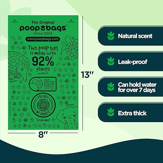 The Original PoopBags Compostable Waste Bags - 8x13, 200 Total Count - Supports Jane Goodall Institute - You Buy, We Donate, Green, 200OJ318 - PAWPICO