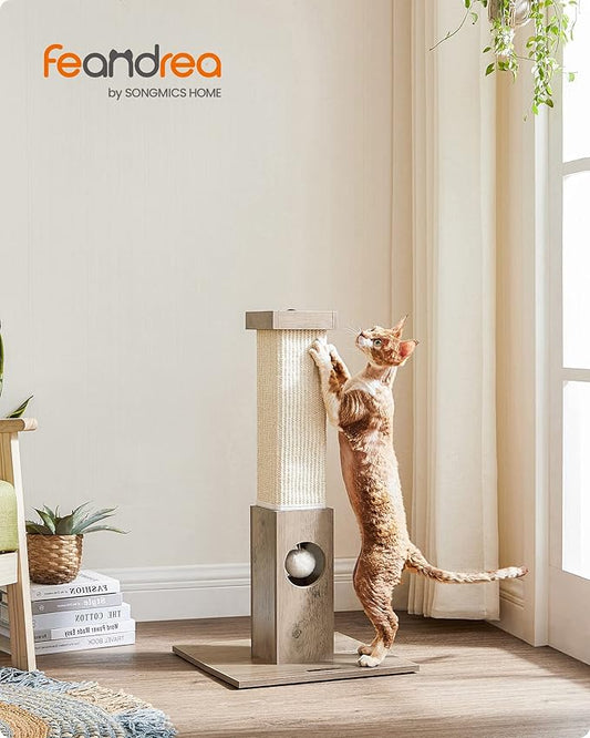 Feandrea Cat Scratching Post, Cat Scratcher for Indoor Cats, 28.7 Inches Tall, Furniture Scratching Deterrent Sisal Scratch Pole with Toy, Greige UPCA021G01 - PAWPICO