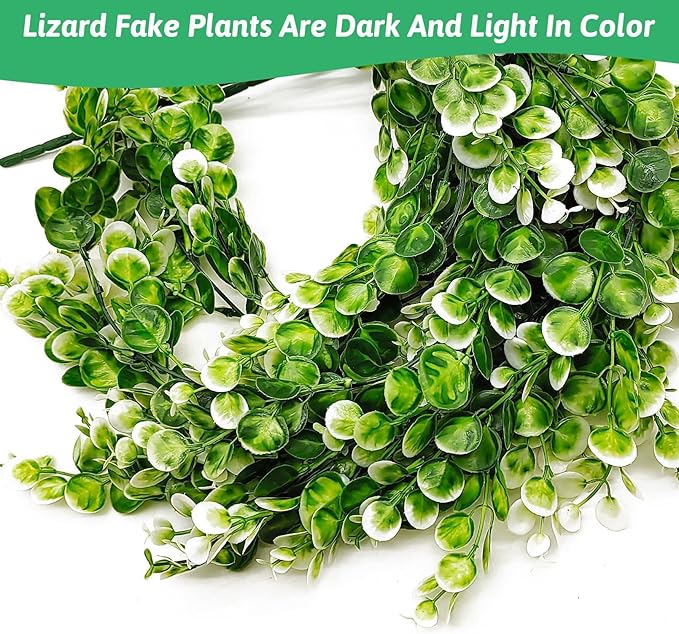 Hamiledyi Hanging Fake Plants for Reptiles, 2 Pack Fake Reptile Plants for Reptiles Tank with Suction Cup, Reptile Plants Jungle Hanging Vines for Bearded Dragon Tank (Green and White) Hamiledyi