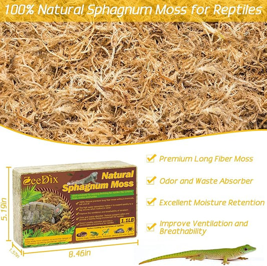 ZeeDix 1.1LBS Sphagnum Moss for Reptiles, 25QT Premium Dried Moss for Terrarium Long Fibered Leopard Gecko Moss Natural Sphagnum Peat Moss Bedding for Frogs Anoles Snake Turtle Plants ZeeDix