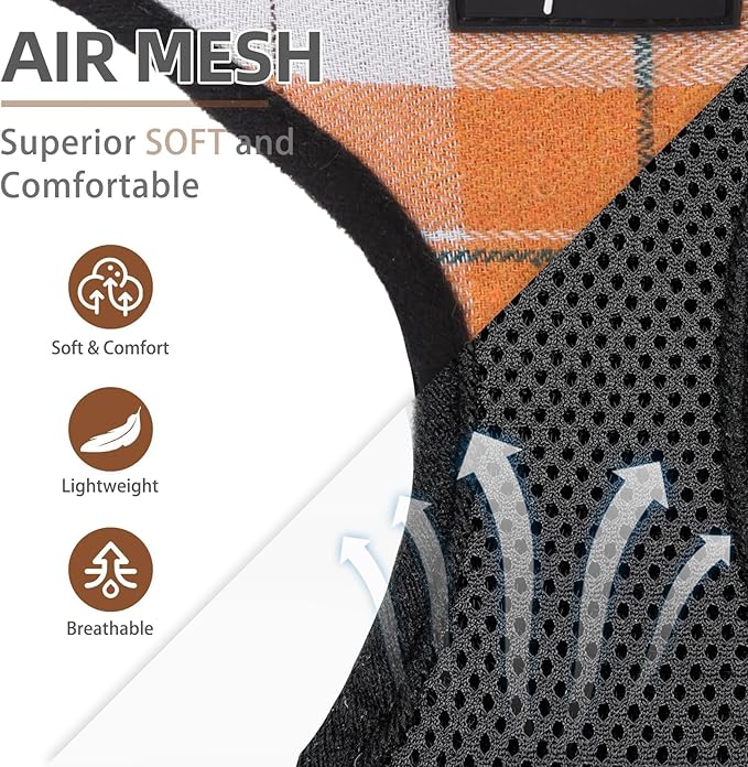 PUPTECK Soft Mesh Dog Harness and Leash Set Pet Puppy Cat Comfort Padded Vest No Pull Harnesses, Orange, S PUPTECK