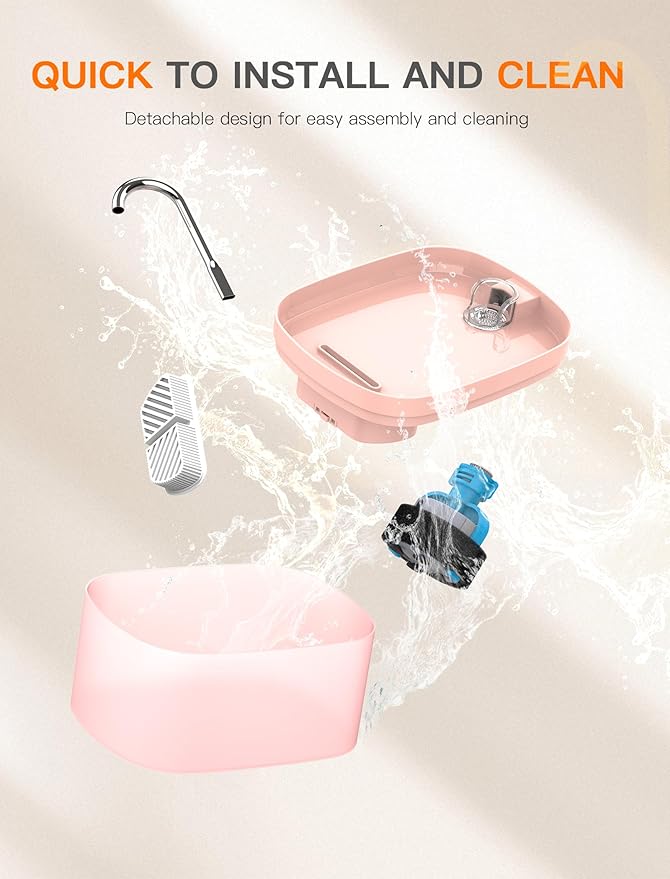 Cat Water Fountain, 84OZ/2.5L Cat Fountain, Super Silent Pet Water Fountain, Activated Carbon Filter, Translucent Pet Water Dispenser Suitable for Multiple Pets Family (Pink) - PAWPICO