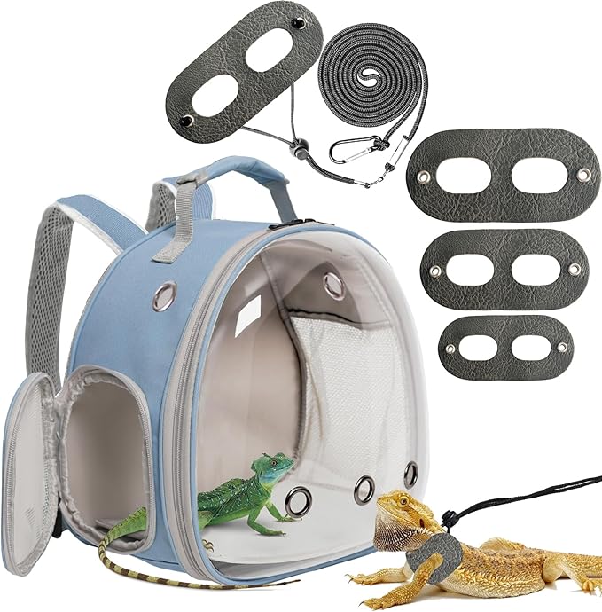 Guinea Pig Carrier,Guinea Pig Carrier for 2,Reptile Travel Carrier for Lizards Sugar Glider Hedgehog Rat Parrot Birds (Blue, Backpack+Harness Leash) WEVONIGU