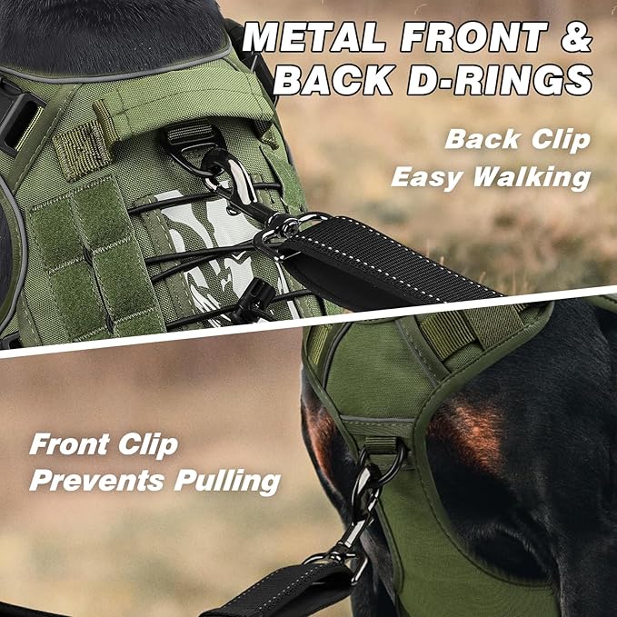 WINGOIN Green Tactical Dog Harness Vest for Small Dogs No Pull Adjustable Reflective K9 Military Dog Service Dog Harnesses with Handle for Walking, Hiking, Training(S) WINGOIN