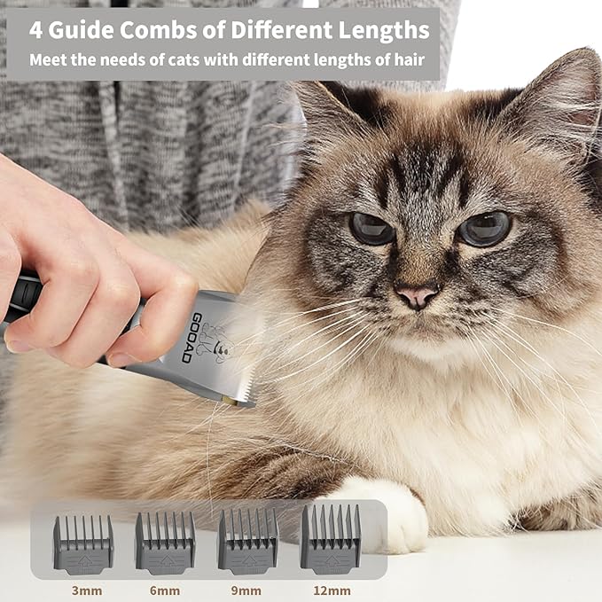 Cat Clippers for Matted Hair, Cat Grooming Kit, Cordless Cat Shaver for Long Hair, Low Noise Paw Trimmer, Cat Hair Trimmer for Grooming,Quiet Pet Hair Clippers Tools for Cats Dogs (Gray) - PAWPICO