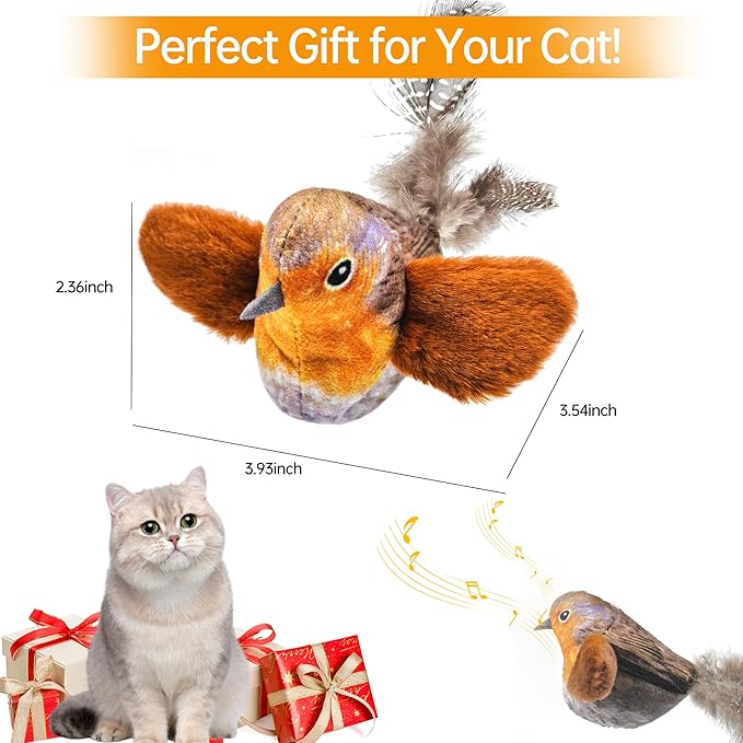 Chirping Bird Cat Toys Hanging Cat Feather Toy - Catnip Interactive Cat Toys for Indoor Cats - Automatic Cat Toy for Cat Exercise & Kicker to Self Play (Gray) - PAWPICO