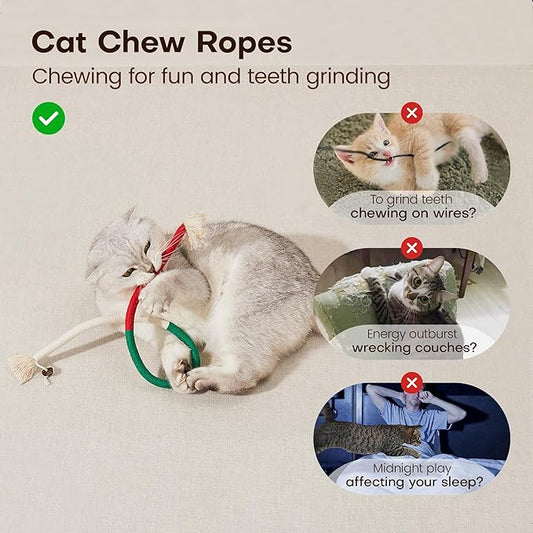 Potaroma Cat Toys Chew Ropes 3Pcs with Refillable Natural Catnip, Safe Teeth Cleaning Toy for Indoor Kittens, Interactive Cat Nip Kitty Toys for All Breeds 19.5 Inches - PAWPICO