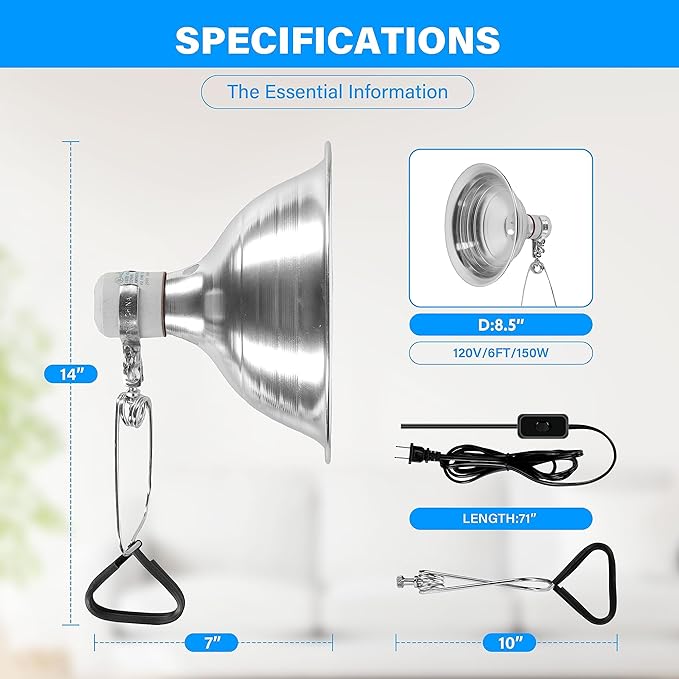 Simple Deluxe 100W Reptile Ceramic Heat Lamp Bulb and 150W Clamp Light with 8.5 Inch Reflector for Amphibian Pet, Black&Silver SimpleDeluxe