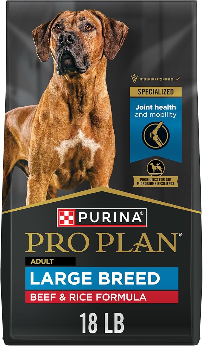 Purina Pro Plan Large Breed Dry High Protein Dog Food with Probiotics for Dogs, Beef and Rice Formula - 18 lb. Bag - PAWPICO