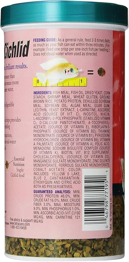 Tetra Cichlid Crisps, Nutritionally Balanced Fish Food for All Top and Mid-Water Cichlids, 8.82 oz Tetra