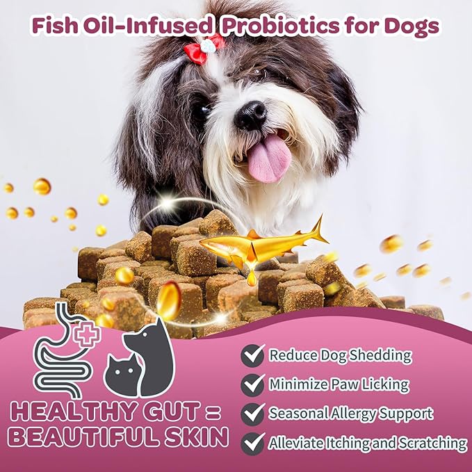 Probiotics for Dogs - Dog Probiotics and Digestive Enzymes for Digestive Health - Plus Fish Oil & Vitamins Supplement for Allergies & Immune & Itchy Skin, 120 Chicken Flavor Probiotic Soft Chews NATURETARGET
