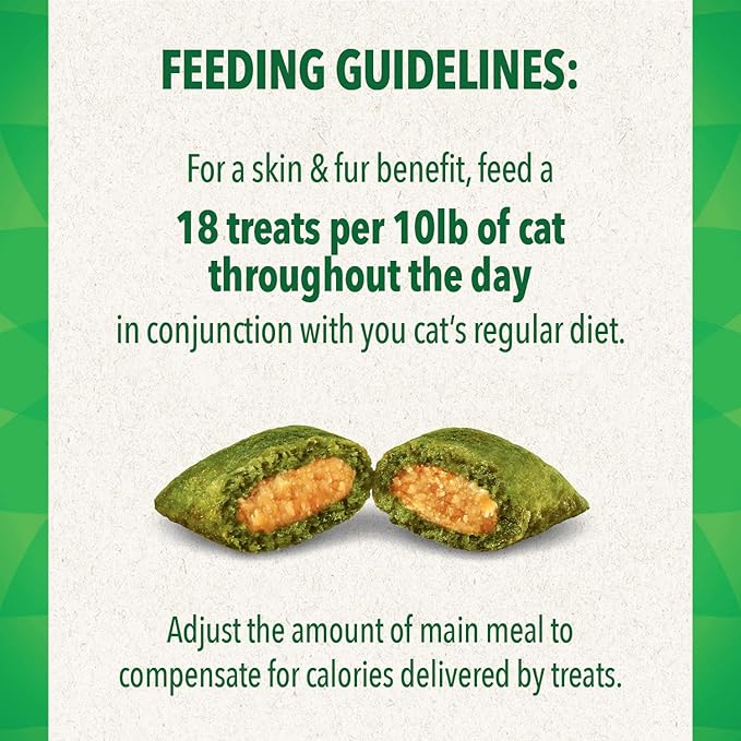 FELINE GREENIES SMARTBITES Skin & Fur Health Crunchy and Soft Textured Adult Natural Cat Treats, Chicken Flavor, 16 oz. Tub GREENIES