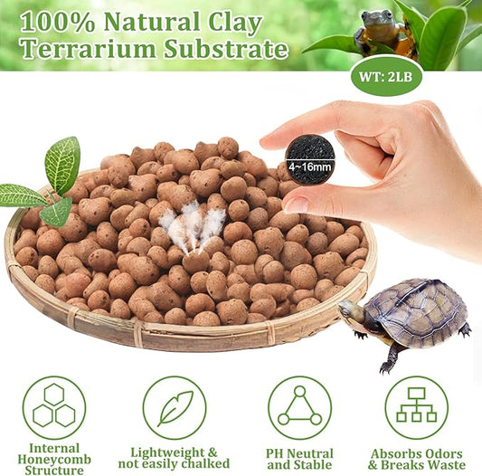 Riare 2LBS Expanded Clay Balls Terrarium Substrate for Reptiles - 100% Organic Lightweight Clay Pebbles Substrate Frogs False Bottom Substrate, Bioactive Terrarium Substrate for Drainage and Moisture Riare