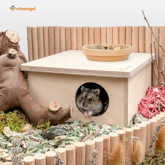 Niteangel Birch Chamber-Maze Hamster Hideout - Small Pets Woodland House Habitats Decor for Hamster Mice Gerbils Mouse Niteangel