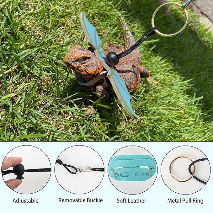 Bearded Dragon Carrier and Leash Harness with Wings, Small Animal Sling Carrier and Reptile Carrier, Lizard Adjustable Harness and Sling Bag for Outdoor Travel Walking Rest Esmorah
