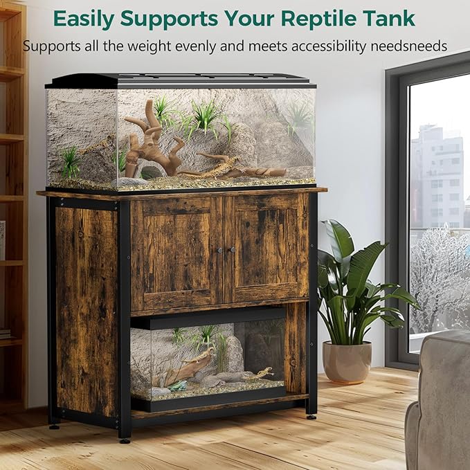 Tatub 40-50 Gallon Fish Tank Stand with Cabinet, Metal Aquarium Stand for Accessories Storage, Reptile Tank Turtle Terrariums Table Bearable 1000LBS, Accommodates 2 Aquariums Tatub