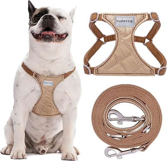 Puppytie No Pull Dog Harness with Multifunction Dog Leash,Soft Adjustable No Choke Escape Proof Pet Harness Vest for Medium Dogs,Glossy Oat Brown,M Puppytie
