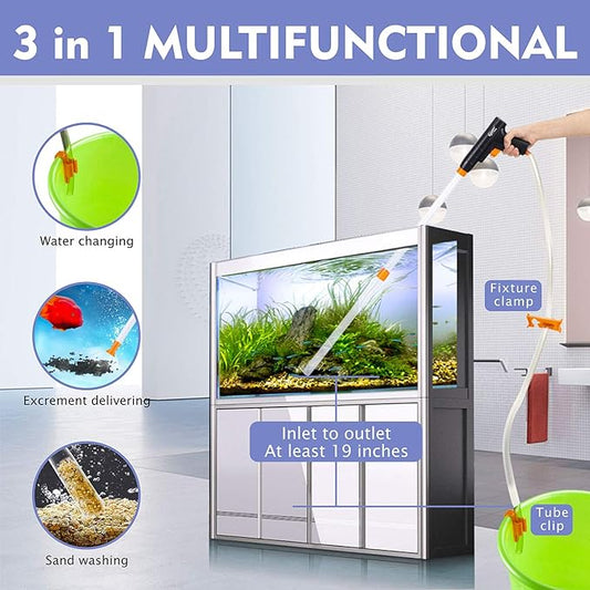 hygger Aquarium Gravel Cleaner, New Quick Water Changer with Air-Pressing Button Fish Tank Sand Cleaner Kit Aquarium Siphon Vacuum Cleaner with Water Hose Controller Clamp hygger