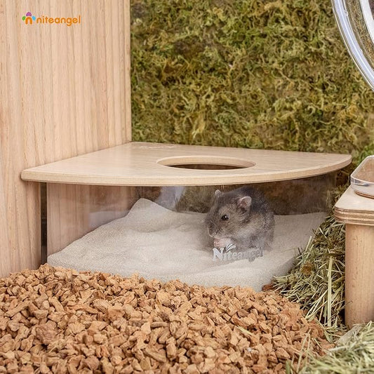 Niteangel Animal Sand-Bath Box: - Acrylic Critter's Sand Bath Shower Room & Digging Sand Container for Hamsters Mice Lemming Gerbils or Other Small Pets (Triangle, Burlywood) Niteangel
