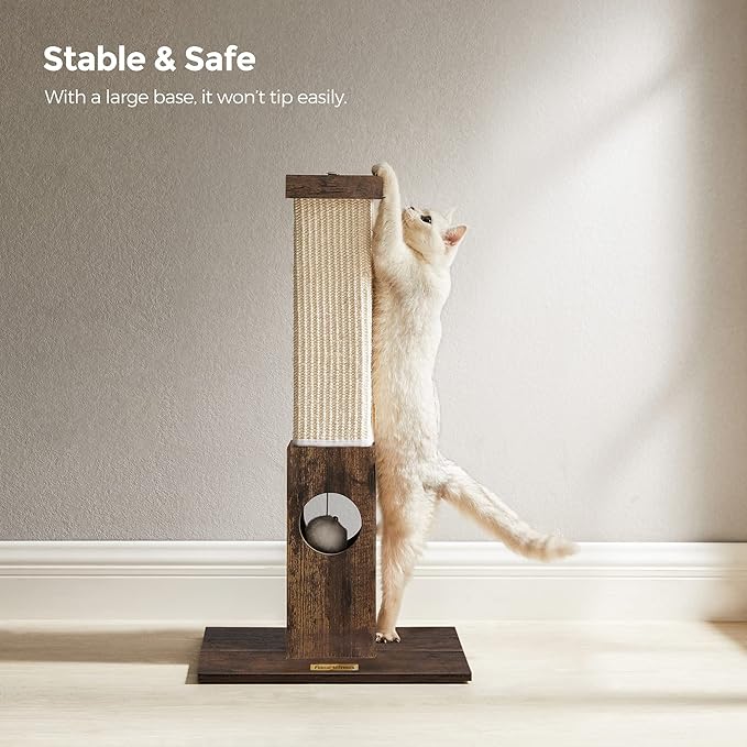 Feandrea Cat Scratching Post, Cat Scratcher for Indoor Cats, 28.7 Inches Tall, Furniture Scratching Deterrent Sisal Scratch Pole with Toy, Rustic Brown UPCA021X01 - PAWPICO