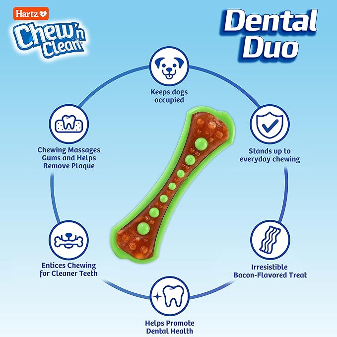 Hartz Chew 'n Clean Dental Duo Dog Treat & Chew Toy, Color Varies, Medium, 3 Pack - PAWPICO